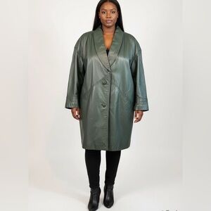 Preston & York Genuine Leather Coat Olive Green Fully Lined Classic Women's XL